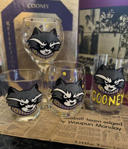 Cooney wine glasses, beer glasses & mugs, rocks…can be personalized. Text classmate Lynn (Battenberg) Darnell to order at 262-719-8124